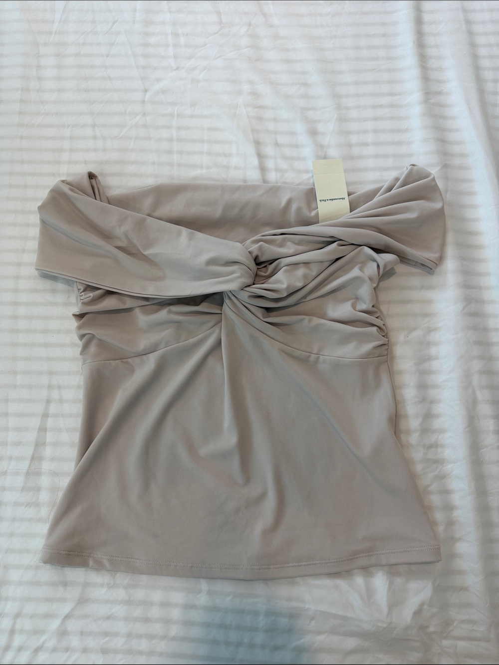 Abercrombie & Fitch Twist-Front Off-Shoulder Top - Taupe